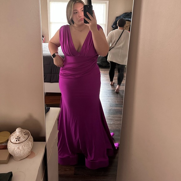 Purple Long Prom Dress with Deep V Front and Back - Picture 2 of 3